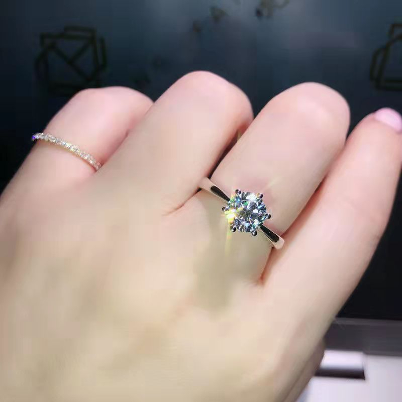 Moissanite Ring Women Copper Gold Plated Classic Six Prong Wedding Engagement Couple Rings Jewelry