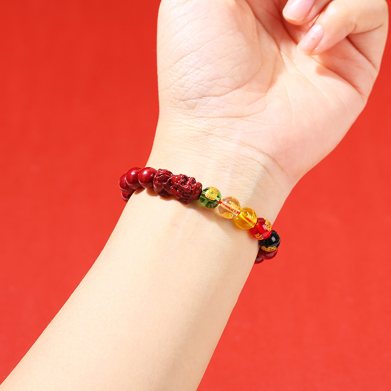 Bringing Good Luck and Wealth Bracelet Chinese Year Five Gods of Wealth Purple Cinnabar PIxiu Five Mammon Bracelet